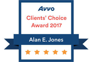 Badge - Avvo Clients Choice Award 2017 - Alan E Jones - Five Stars